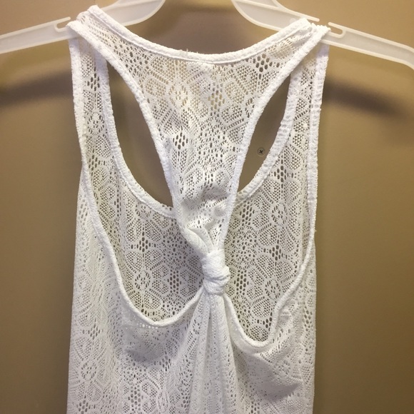 OP white lace bathing suit cover up/ long shirt - Picture 5 of 7